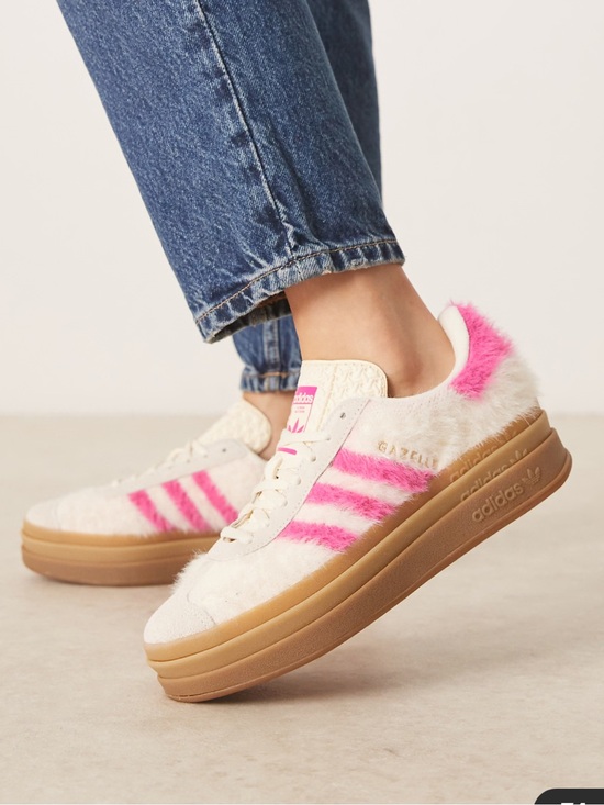 adidas Shoes - adidas Originals Gazelle Bold sneakers in off white and bright pink Fuzzy Size 9